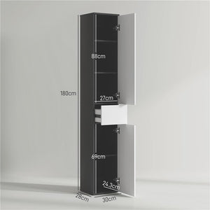 COLONNA BAGNO SALVASPAZIO IN LEGNO CON 2 ARMADIETTI E CASSETTO 30X28X180 CM NERO