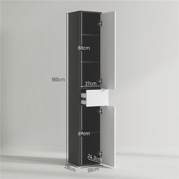 COLONNA BAGNO SALVASPAZIO IN LEGNO CON 2 ARMADIETTI E CASSETTO 30X28X180 CM NERO
