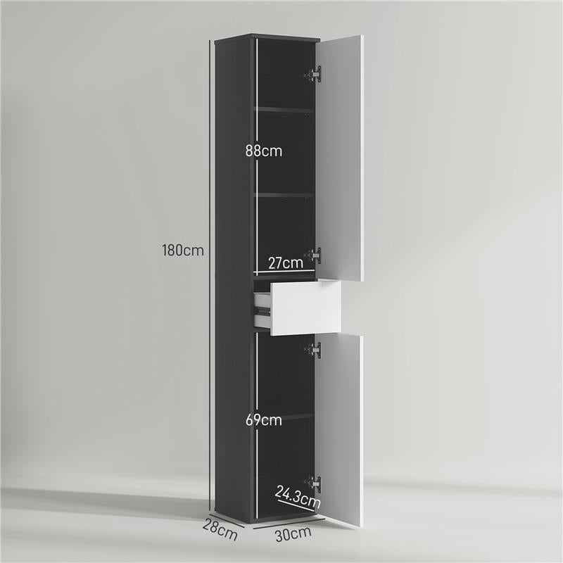 COLONNA BAGNO SALVASPAZIO IN LEGNO CON 2 ARMADIETTI E CASSETTO 30X28X180 CM NERO