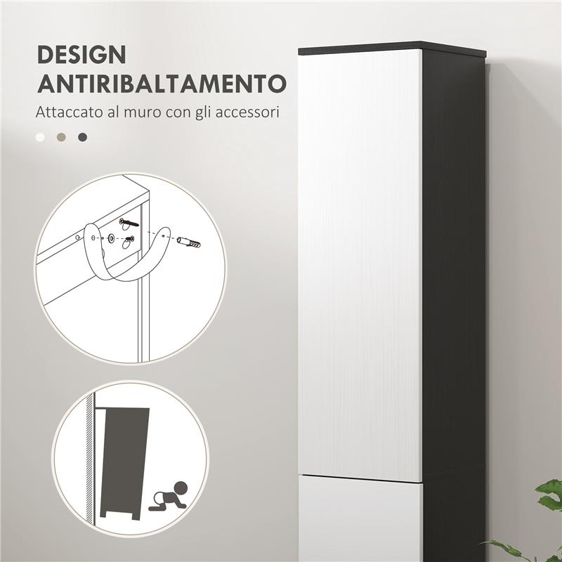 COLONNA BAGNO SALVASPAZIO IN LEGNO CON 2 ARMADIETTI E CASSETTO 30X28X180 CM NERO