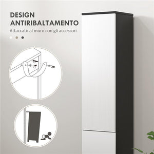 COLONNA BAGNO SALVASPAZIO IN LEGNO CON 2 ARMADIETTI E CASSETTO 30X28X180 CM NERO