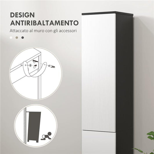 COLONNA BAGNO SALVASPAZIO IN LEGNO CON 2 ARMADIETTI E CASSETTO 30X28X180 CM NERO