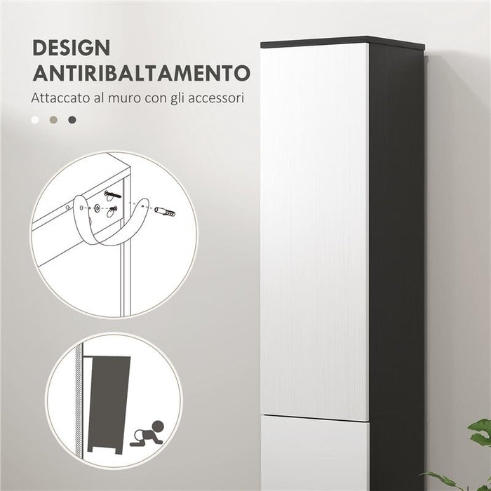 COLONNA BAGNO SALVASPAZIO IN LEGNO CON 2 ARMADIETTI E CASSETTO 30X28X180 CM NERO