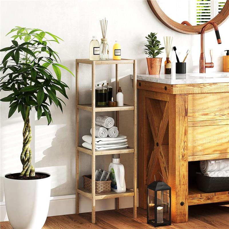 MOBILE BAGNO MODERNO A 4 LIVELLI ANTIRIBALTAMENTO IN BAMBÙ 33X31X110 CM COLOR LEGNO