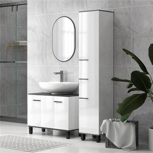 MOBILE SOTTOLAVABO BAGNO CON ARMADIETTO 2 ANTE E RIPIANO REGOLABILE 80X34X60 CM BIANCO LUCIDO