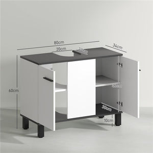 MOBILE SOTTOLAVABO BAGNO CON ARMADIETTO 2 ANTE E RIPIANO REGOLABILE 80X34X60 CM BIANCO LUCIDO