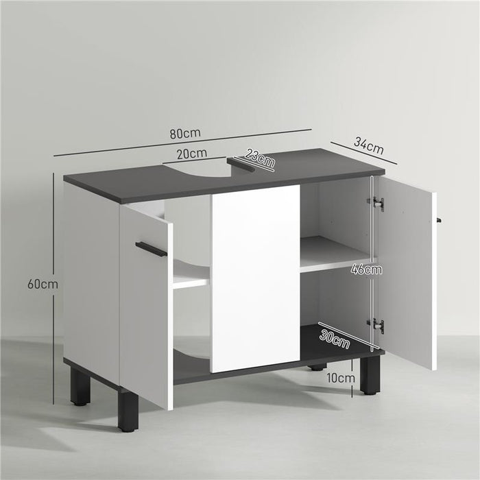 MOBILE SOTTOLAVABO BAGNO CON ARMADIETTO 2 ANTE E RIPIANO REGOLABILE 80X34X60 CM BIANCO LUCIDO
