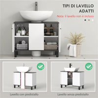 MOBILE SOTTOLAVABO BAGNO CON ARMADIETTO 2 ANTE E RIPIANO REGOLABILE 80X34X60 CM BIANCO LUCIDO