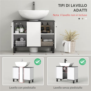MOBILE SOTTOLAVABO BAGNO CON ARMADIETTO 2 ANTE E RIPIANO REGOLABILE 80X34X60 CM BIANCO LUCIDO