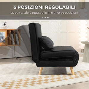 POLTRONA LETTO 3 IN 1 CON SCHIENALE RECLINABILE SU 6 POSIZIONI IN TESSUTO 94X78X80 CM NERO