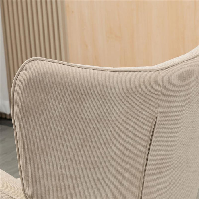 POLTRONA RELAX CON POUF POGGIAPIEDI IN VELLUTO A COSTINE CON SCHIENALE ALTO E BRACCIOLI BEIGE