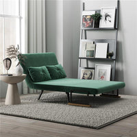 DIVANO LETTO 3 IN 1 IN TESSUTO EFFETTO VELLUTO CON SCHIENALE REGOLABILE E 2 CUSCINI 102X73X81 CM VERDE