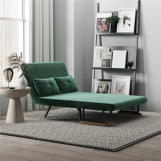 DIVANO LETTO 3 IN 1 IN TESSUTO EFFETTO VELLUTO CON SCHIENALE REGOLABILE E 2 CUSCINI 102X73X81 CM VERDE