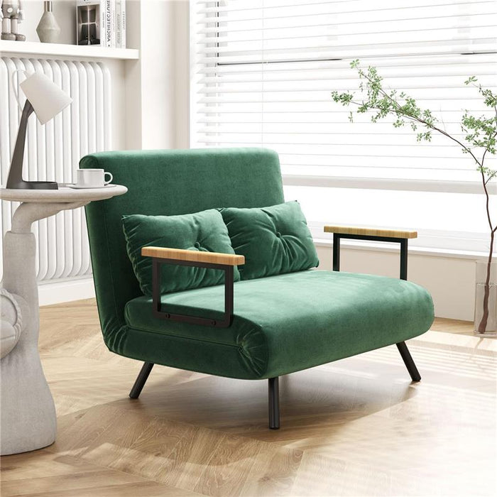 DIVANO LETTO 3 IN 1 IN TESSUTO EFFETTO VELLUTO CON SCHIENALE REGOLABILE E 2 CUSCINI 102X73X81 CM VERDE