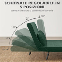 DIVANO LETTO 3 IN 1 IN TESSUTO EFFETTO VELLUTO CON SCHIENALE REGOLABILE E 2 CUSCINI 102X73X81 CM VERDE