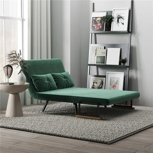 DIVANO LETTO 3 IN 1 IN TESSUTO EFFETTO VELLUTO CON SCHIENALE REGOLABILE E 2 CUSCINI 102X73X81 CM VERDE