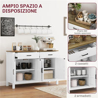 CREDENZA DA CUCINA CON 2 CASSETTI E 2 ARMADIETTI STILE RUSTICO CON MENSOLE REGOLABILI BIANCO