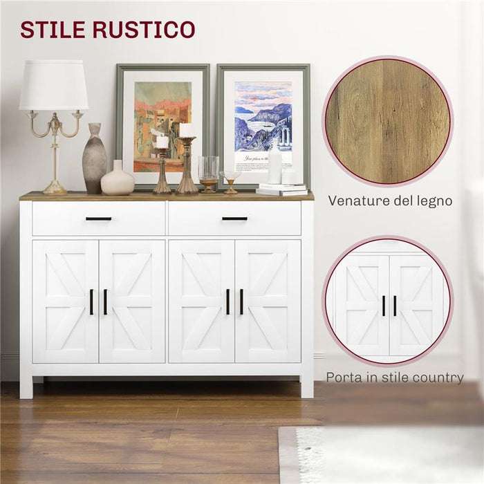 CREDENZA DA CUCINA CON 2 CASSETTI E 2 ARMADIETTI STILE RUSTICO CON MENSOLE REGOLABILI BIANCO