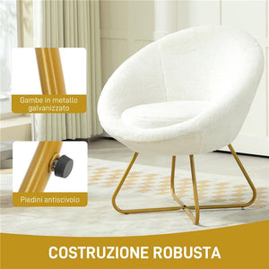 POLTRONCINA DA CAMERA IN FINTA PELLICCIA CON GAMBE IN METALLO 75X66X79 CM BIANCO