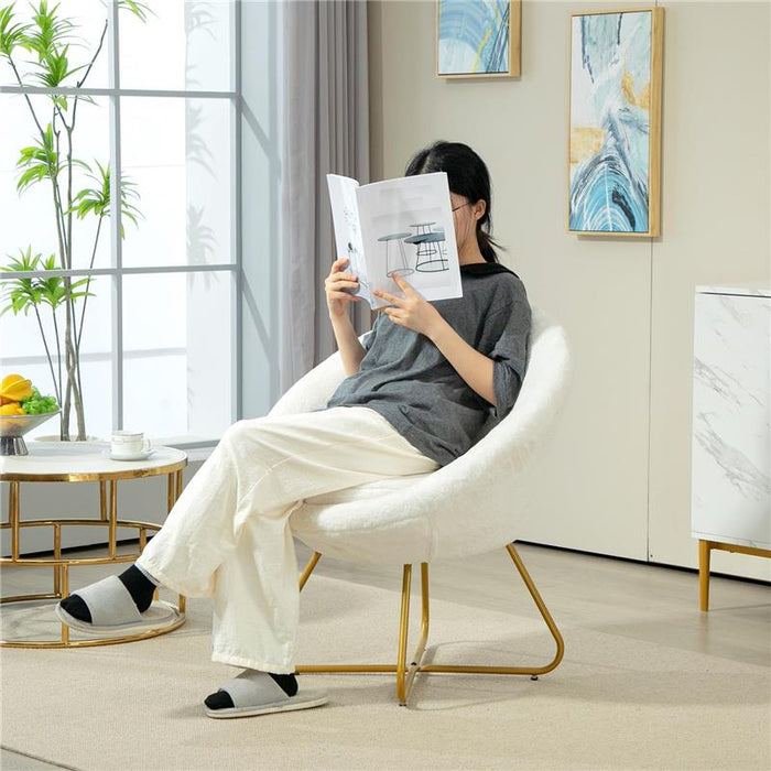 POLTRONCINA DA CAMERA IN FINTA PELLICCIA CON GAMBE IN METALLO 75X66X79 CM BIANCO