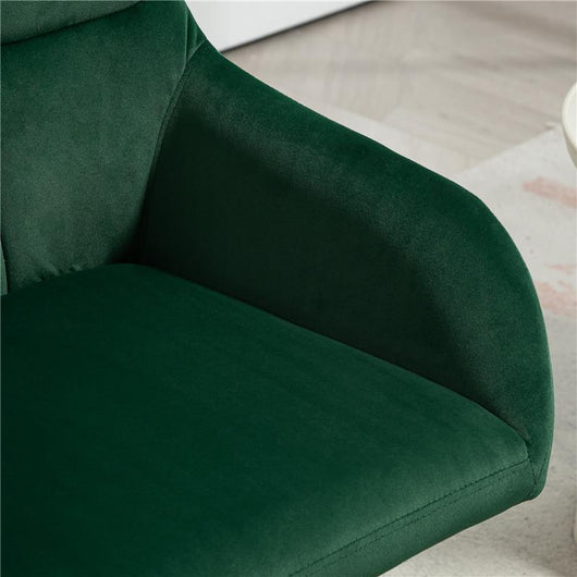 POLTRONCINA IN VELLUTO MODERNA CON SEDUTA GIREVOLE BRACCIOLI E GAMBE IN ACCIAIO VERDE