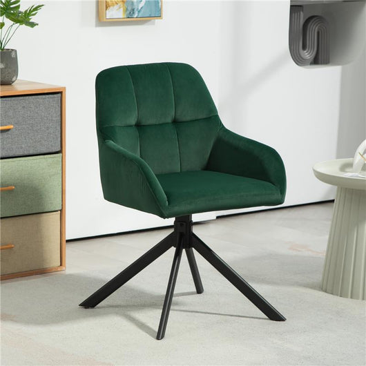 POLTRONCINA IN VELLUTO MODERNA CON SEDUTA GIREVOLE BRACCIOLI E GAMBE IN ACCIAIO VERDE