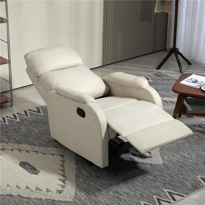 POLTRONA RELAX RECLINABILE MANUALE CON POGGIAPIEDI IN TESSUTO E IMBOTTITURA SPESSA BEIGE