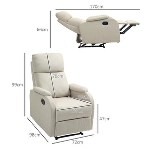 POLTRONA RELAX RECLINABILE MANUALE CON POGGIAPIEDI IN TESSUTO E IMBOTTITURA SPESSA BEIGE