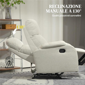 POLTRONA RELAX RECLINABILE MANUALE CON POGGIAPIEDI IN TESSUTO E IMBOTTITURA SPESSA BEIGE