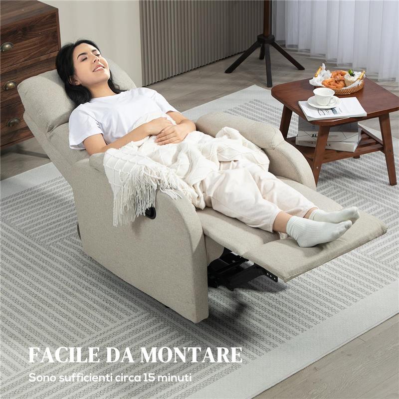 POLTRONA RELAX RECLINABILE MANUALE CON POGGIAPIEDI IN TESSUTO E IMBOTTITURA SPESSA BEIGE