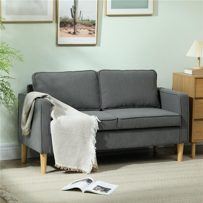 DIVANO 2 POSTI CON SPAZIO CONTENITORE E 2 CUSCINI IN TESSUTO EFFETTO VELLUTO E LEGNO 140X63X79 CM GRIGIO