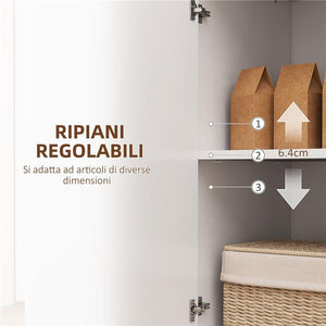 CREDENZA MODERNA BASSA CON ANTE AMMORTIZZATE E APERTURA A PRESSIONE RIPIANI REGOLABILI BIANCO
