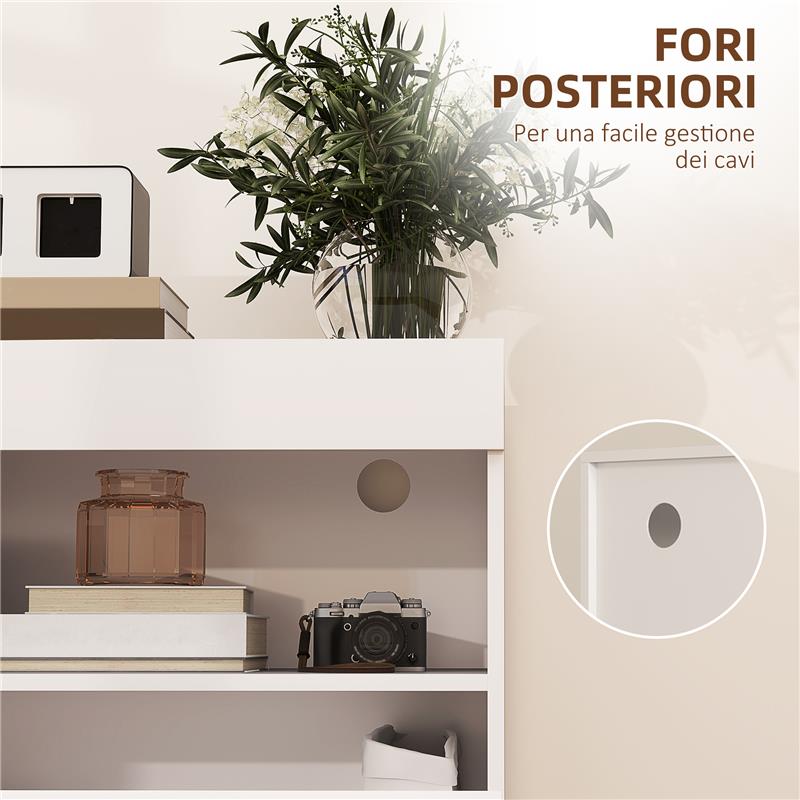 CREDENZA MODERNA BASSA CON ANTE AMMORTIZZATE E APERTURA A PRESSIONE RIPIANI REGOLABILI BIANCO