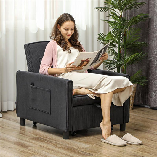 POLTRONA LETTO RECLINABILE CON TASCHE LATERALI IN TESSUTO EFFETTO VELLUTO 74X84X81 CM GRIGIO SCURO