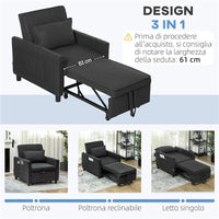 POLTRONA LETTO RECLINABILE CON TASCHE LATERALI IN TESSUTO EFFETTO VELLUTO 74X84X81 CM GRIGIO SCURO
