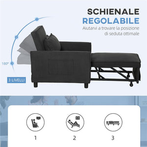 POLTRONA LETTO RECLINABILE CON TASCHE LATERALI IN TESSUTO EFFETTO VELLUTO 74X84X81 CM GRIGIO SCURO