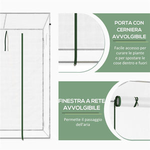 SERRA DA GIARDINO CON PORTA AVVOLGIBILE E BORDI ESTESI IN ACCIAIO E PE 200X76X168 CM BIANCO