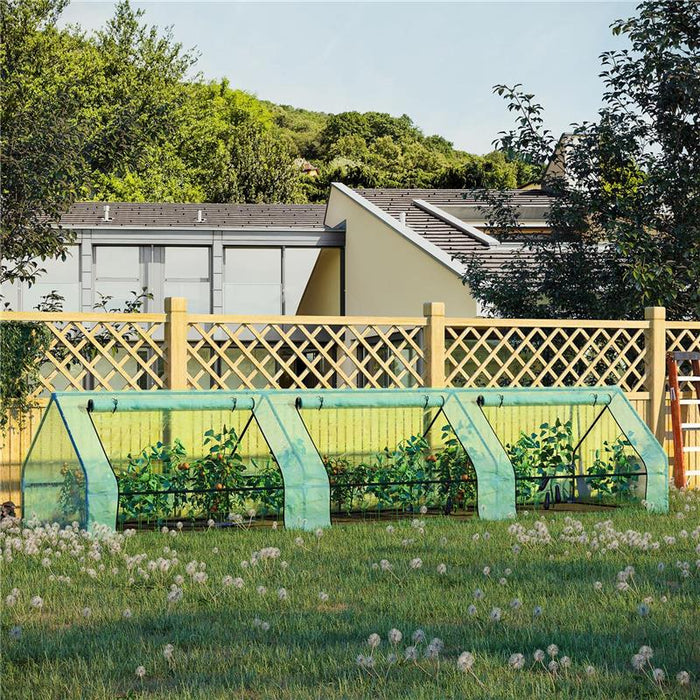 MINI SERRA PER PIANTE IMPERMEABILE CON 3 INGRESSI AVVOLGIBILI IN ACCIAIO E PE 400X100X80 CM VERDE