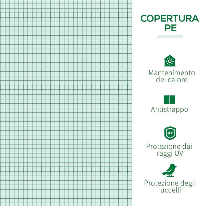 MINI SERRA PER PIANTE IMPERMEABILE CON 3 INGRESSI AVVOLGIBILI IN ACCIAIO E PE 400X100X80 CM VERDE