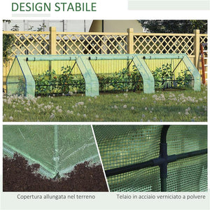 MINI SERRA PER PIANTE IMPERMEABILE CON 3 INGRESSI AVVOLGIBILI IN ACCIAIO E PE 400X100X80 CM VERDE