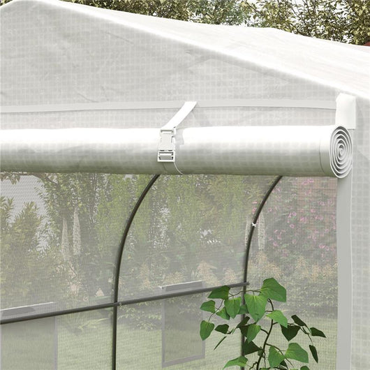 SERRA A TUNNEL PER GIARDINO CON 6 FINESTRE E PORTA A RULLO IN ACCIAIO E PE 3.5X3X2 M BIANCO