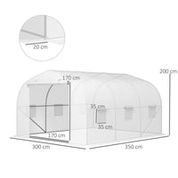 SERRA A TUNNEL PER GIARDINO CON 6 FINESTRE E PORTA A RULLO IN ACCIAIO E PE 3.5X3X2 M BIANCO