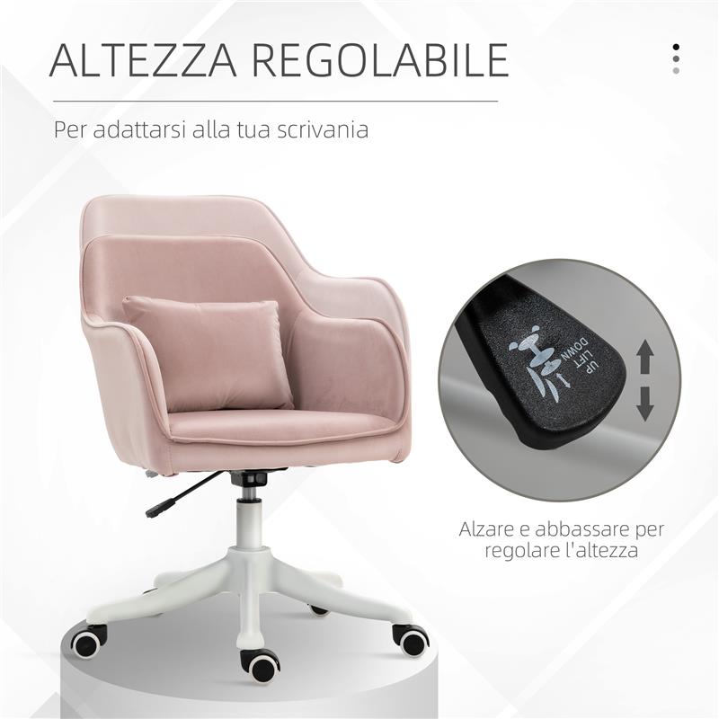 SEDIA DA UFFICIO MASSAGGIANTE A 2 PUNTI CON CUSCINO E BRACCIOLI IN TESSUTO 57X70X78-86 CM ROSA