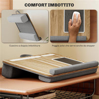 SUPPORTO PER LAPTOP DA 15.6" CON TAPPETINO MOUSE E POGGIA POLSI SLOT PER TABLET E SMARTPHONE ROVERE