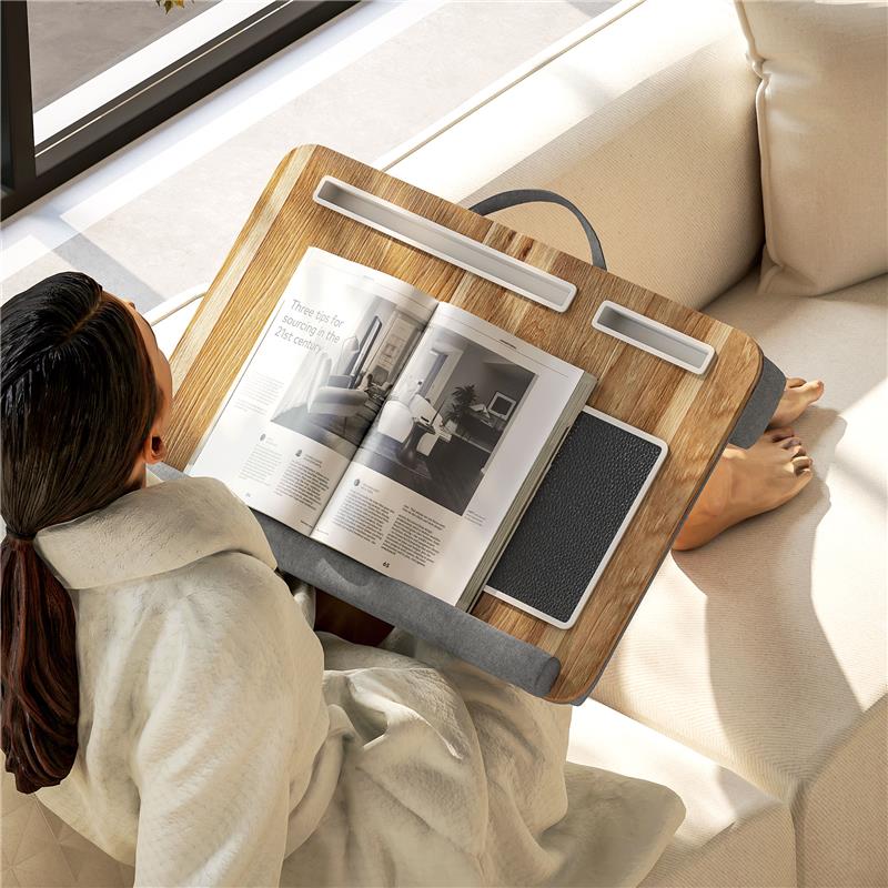 SUPPORTO PER LAPTOP DA 15.6" CON TAPPETINO MOUSE E POGGIA POLSI SLOT PER TABLET E SMARTPHONE ROVERE