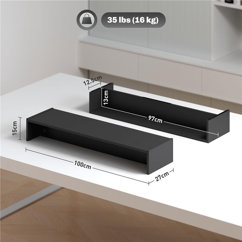 SUPPORTO PER MONITOR CON 2 VANI CONTENITORE IN LEGNO 100X27X15 CM NERO