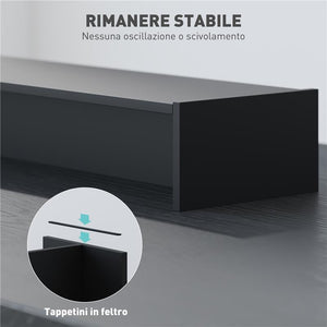 SUPPORTO PER MONITOR CON 2 VANI CONTENITORE IN LEGNO 100X27X15 CM NERO