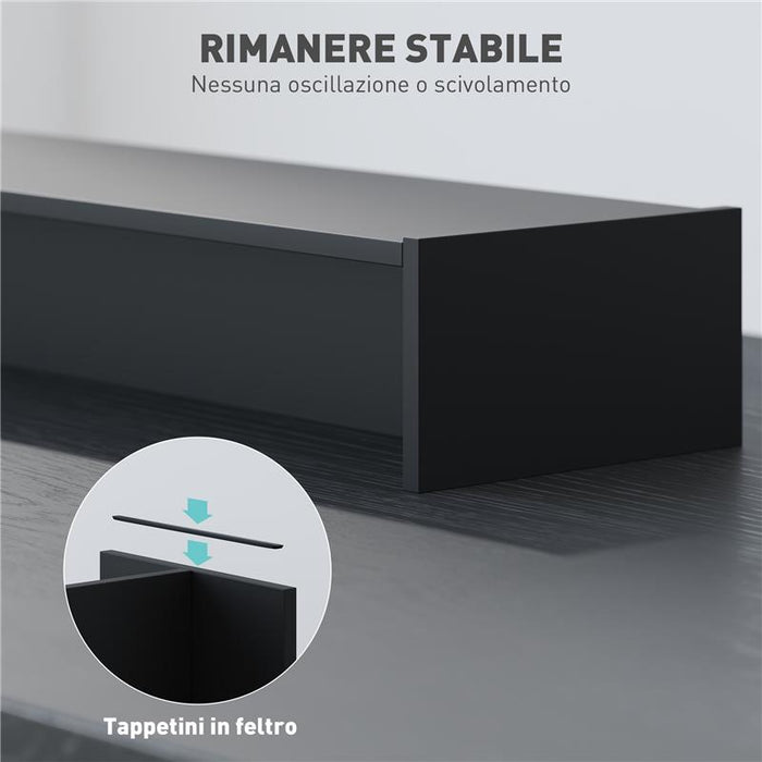 SUPPORTO PER MONITOR CON 2 VANI CONTENITORE IN LEGNO 100X27X15 CM NERO