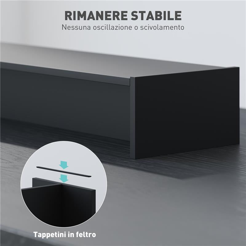 SUPPORTO PER MONITOR CON 2 VANI CONTENITORE IN LEGNO 100X27X15 CM NERO