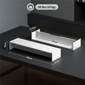 SUPPORTO PER MONITOR CON 2 VANI CONTENITORE IN LEGNO 100X27X15 CM BIANCO
